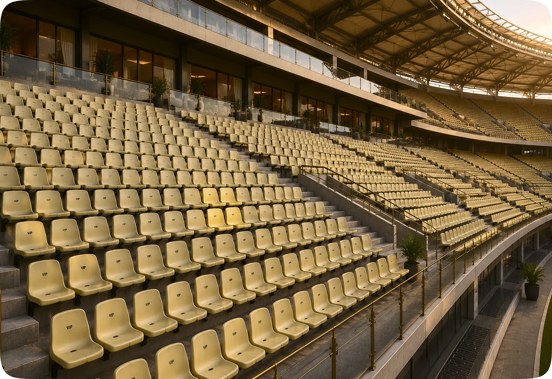 VIP box overlooking a sports pitch