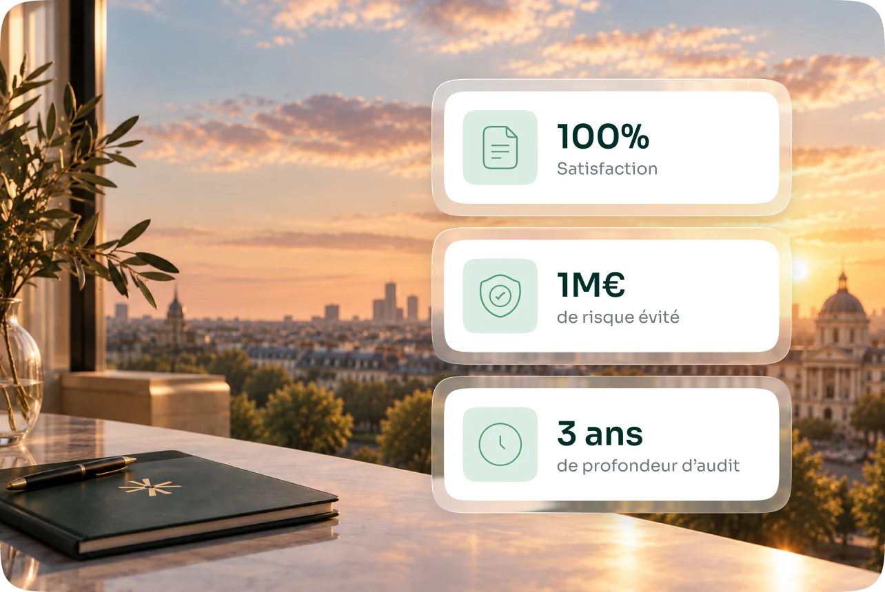 Trois indicateurs : 100 % de satisfaction, 1 M€ de risque évité, 3 ans de profondeur d’audit