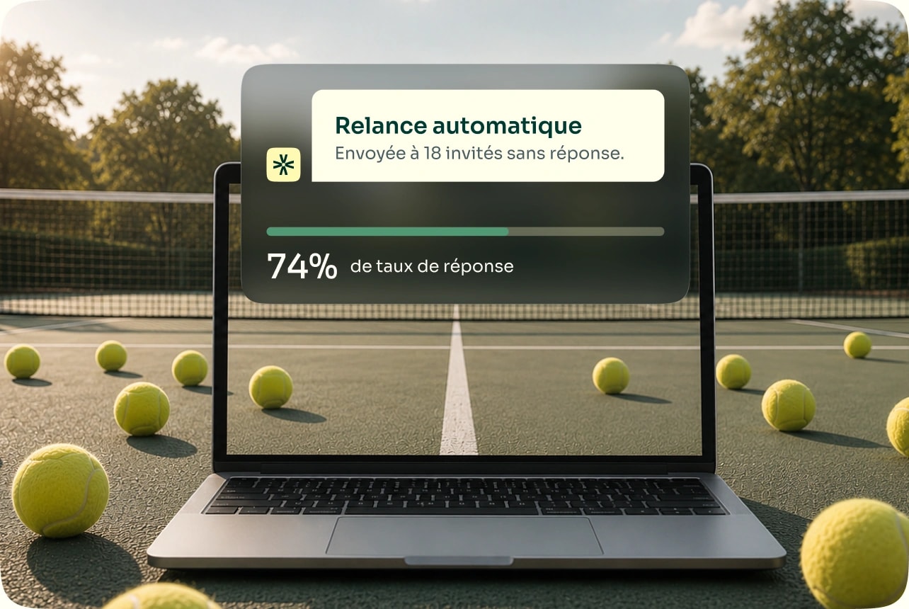 Automatic reminder sent to 18 guests who have not replied, 74% response rate