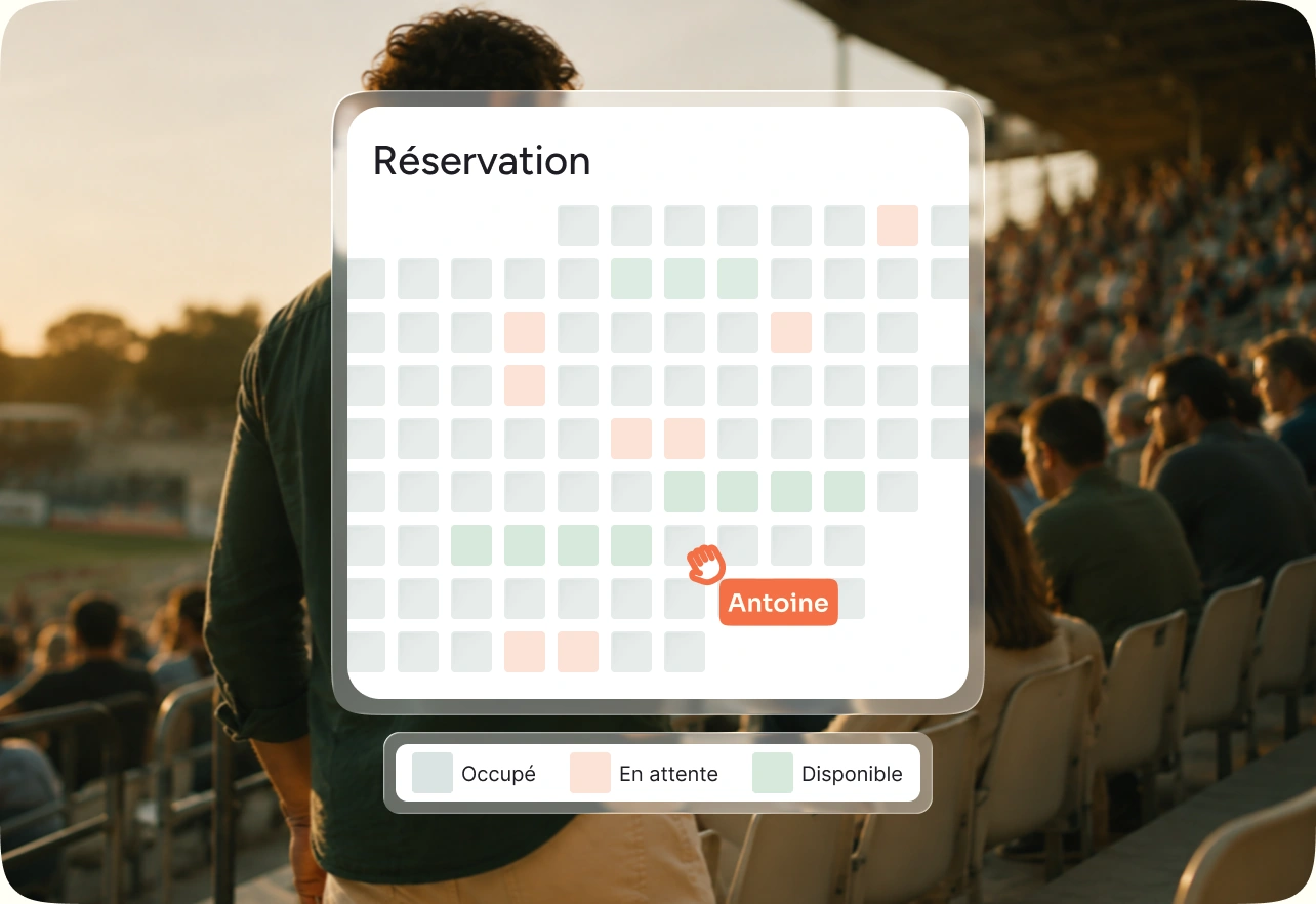 Evenizer seating plan in the stands: seats taken, pending and available
